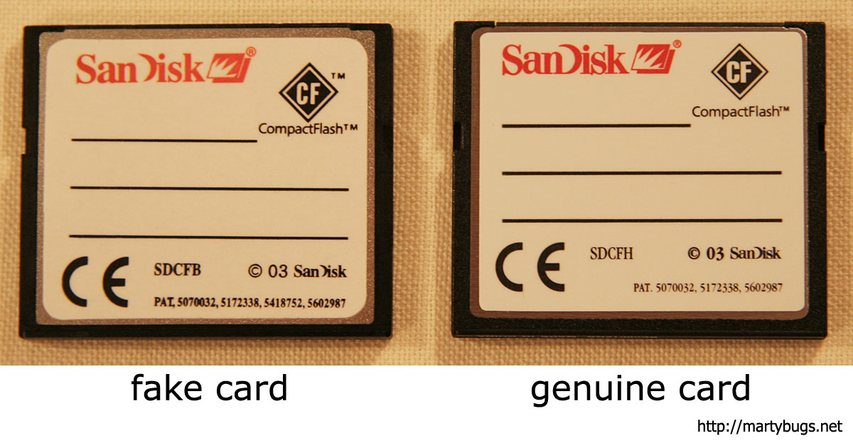 Fake SanDisk Compact Flash card